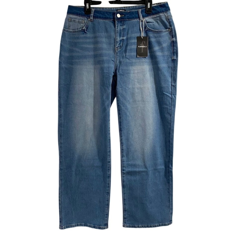 Flamingals Womens Jeans Size 2XL Light Wash Denim Straight Leg Pants NWT